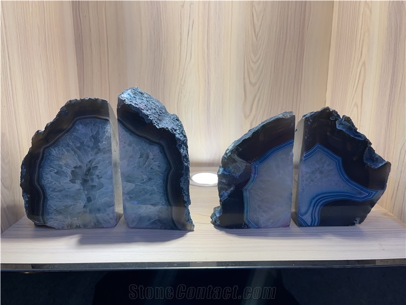 Semi-Precious Agate Bookends Polished Stone Handle