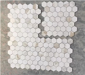 Calacatta Gold Marble Polished Hexagon Mosaic Pattern