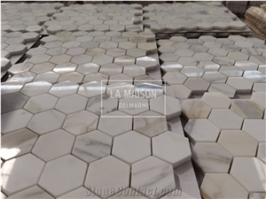 Calacatta Gold Marble Polished Hexagon Mosaic Pattern