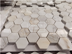 Calacatta Gold Marble Polished Hexagon Mosaic Pattern