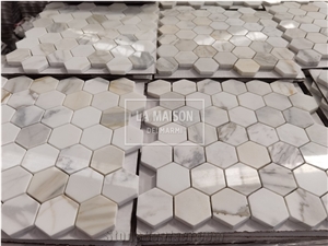 Calacatta Gold Marble Polished Hexagon Mosaic Pattern