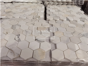 Calacatta Gold Marble Polished Hexagon Mosaic Pattern