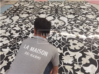 Calacatta &Nero Marquina Marble Floor Waterjet Medallions