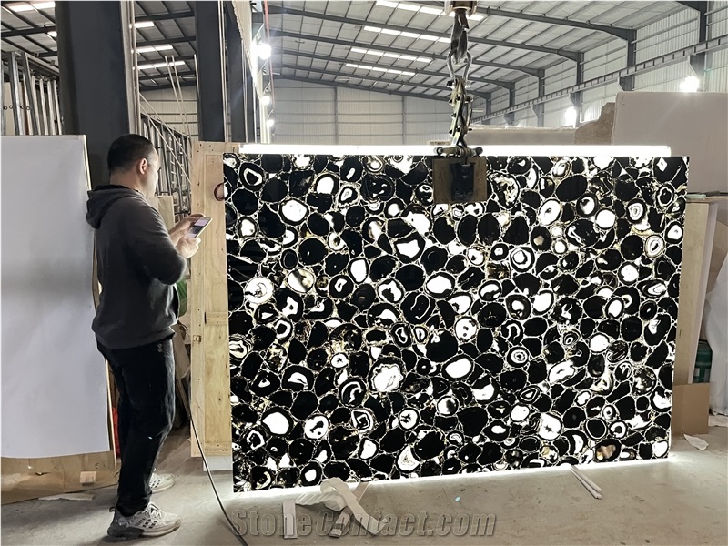 Black  Agate Blacklit Semiprecious Stone Tiles