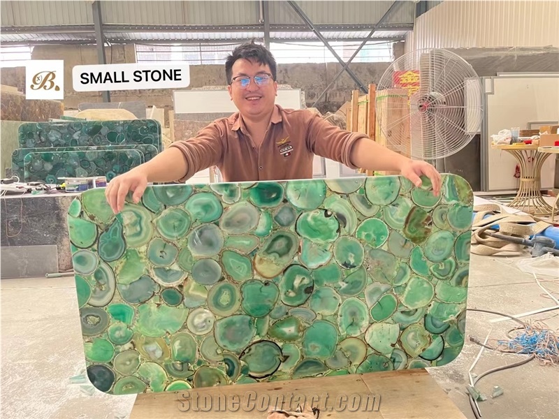 Green Agate Semiprecious Stone Tabletops For KTV Design,Restaurant Table Tops