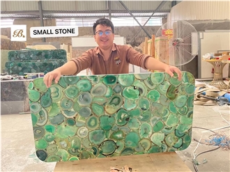 Green Agate Semiprecious Stone Tabletops For KTV Design,Restaurant Table Tops
