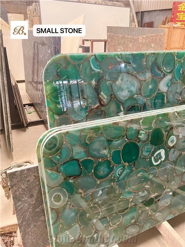 Green Agate Semiprecious Stone Tabletops For KTV Design,Restaurant Table Tops