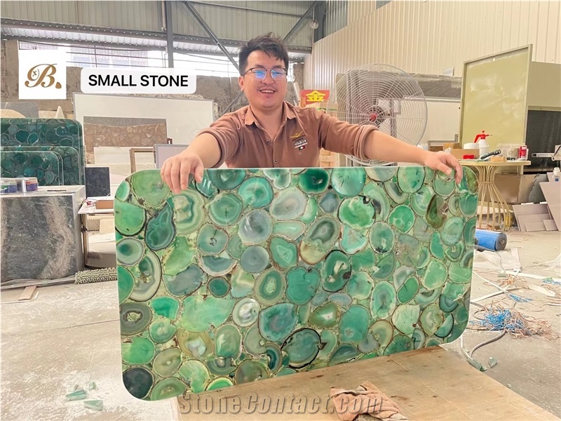 Green Agate Semiprecious Stone Tabletops For KTV Design,Restaurant Table Tops