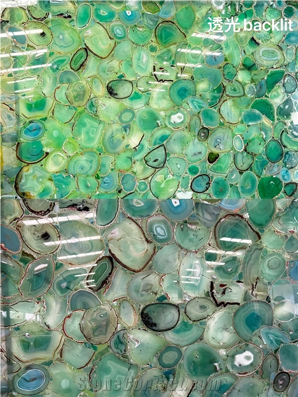 Green Agate Semiprecious Stone Tabletops For KTV Design,Restaurant Table Tops