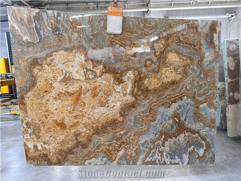 Turkish Brown Wooden Onyx Slab & Tiles