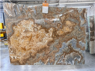 Turkish Brown Wooden Onyx Slab & Tiles