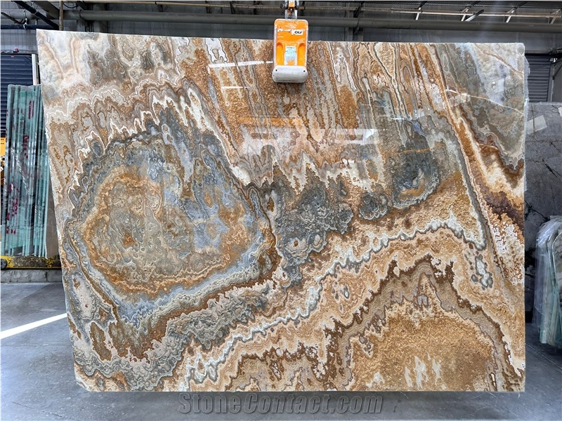 Turkish Brown Wooden Onyx Slab & Tiles
