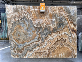 Turkish Brown Wooden Onyx Slab & Tiles