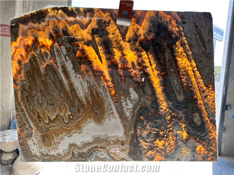 Turkish Brown Wooden Onyx Slab & Tiles