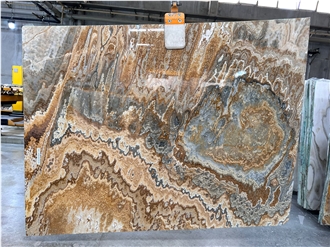 Turkish Brown Wooden Onyx Slab & Tiles