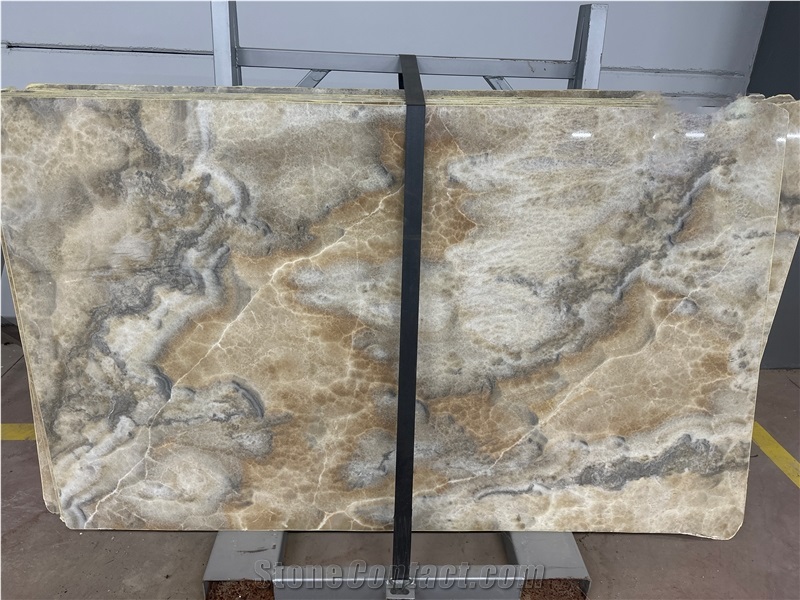 Turkish Green Cappucino Onyx Slab & Tiles