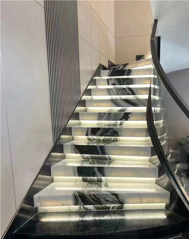 China Panda White Marble Spiral Staircase, Floor Step