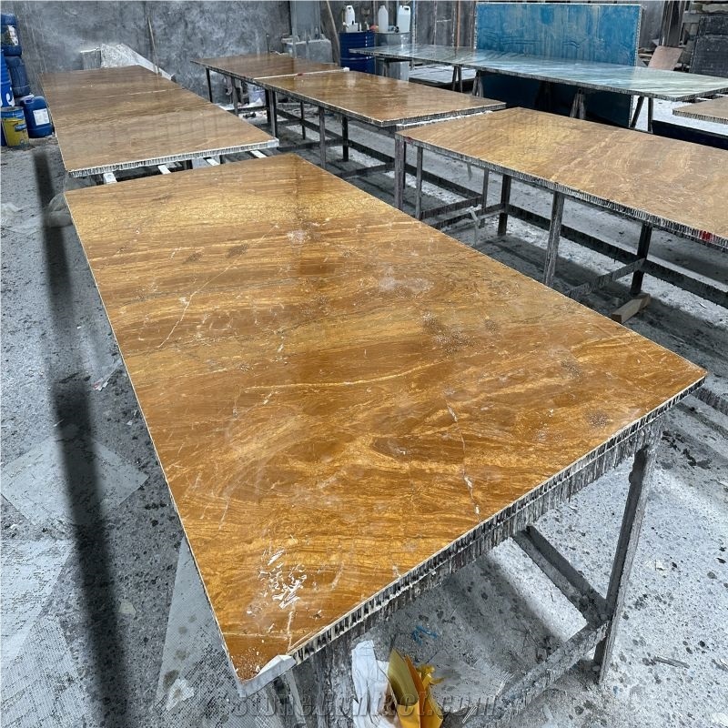 Gold Marble Tile Laminated With Aluminum Honeycomb Panels
