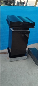 Premium Black Granite Cross And Bible With Stand Gravestone