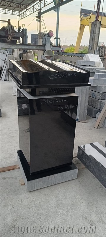 Premium Black Granite Cross And Bible With Stand Gravestone