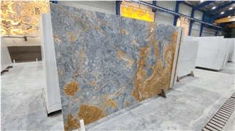 Golden Blue Onyx Slab And Tiles