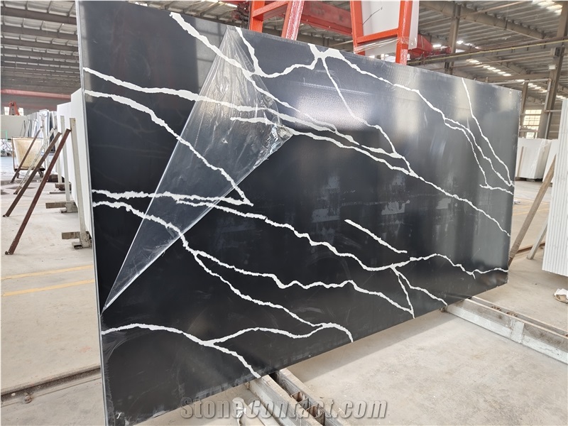 High Quality Black Calacatta Quartz Slabs Tiles