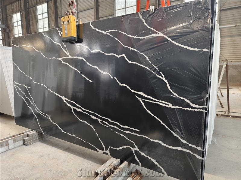 High Quality Black Calacatta Quartz Slabs Tiles