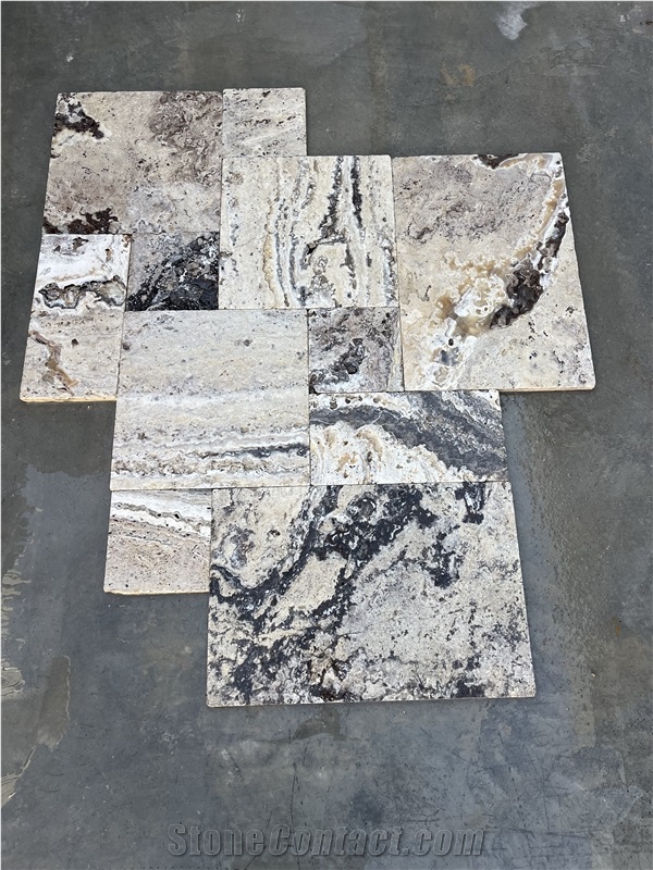 Tumbled Snake Skin Travertine French Pattern Tiles