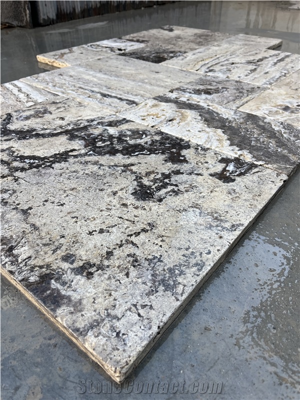 Tumbled Snake Skin Travertine French Pattern Tiles