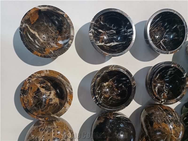 Black Gold Marble Sphere Incense Burner Home Decor Products