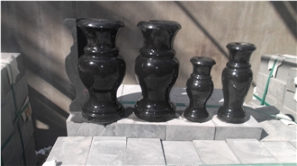 China Black Granite Memorial Vases For Tombstones