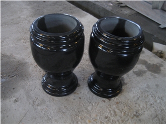 China Black Granite Memorial Vases For Tombstones