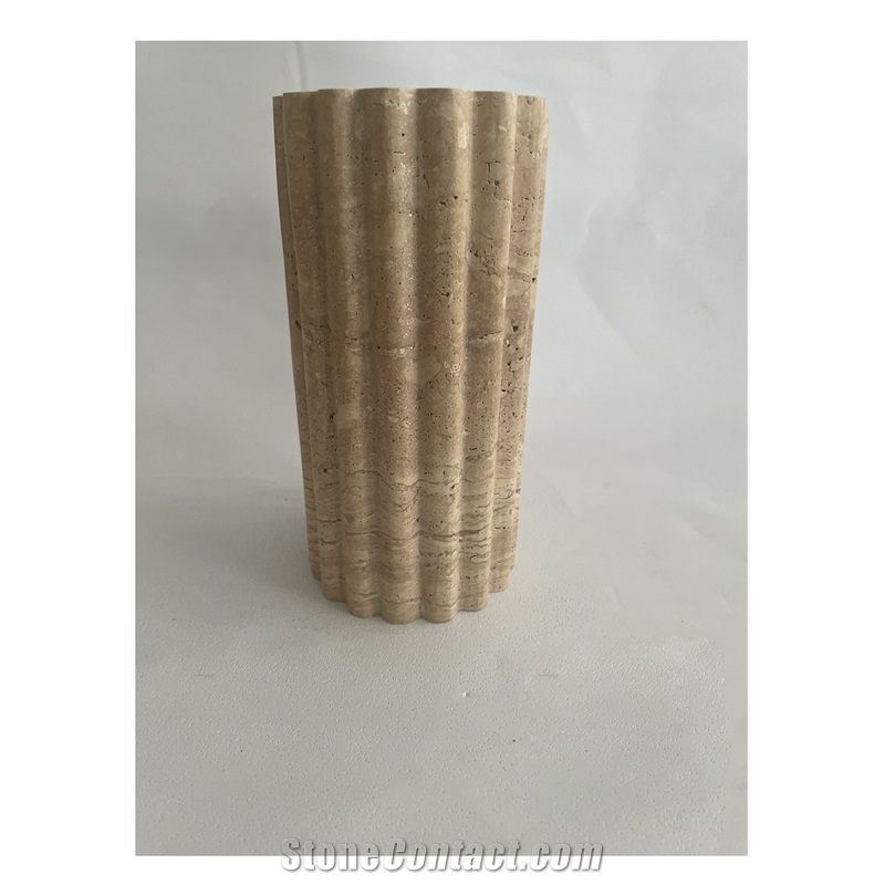 Custom Modern Luxury Beige Travertine Interior Vase