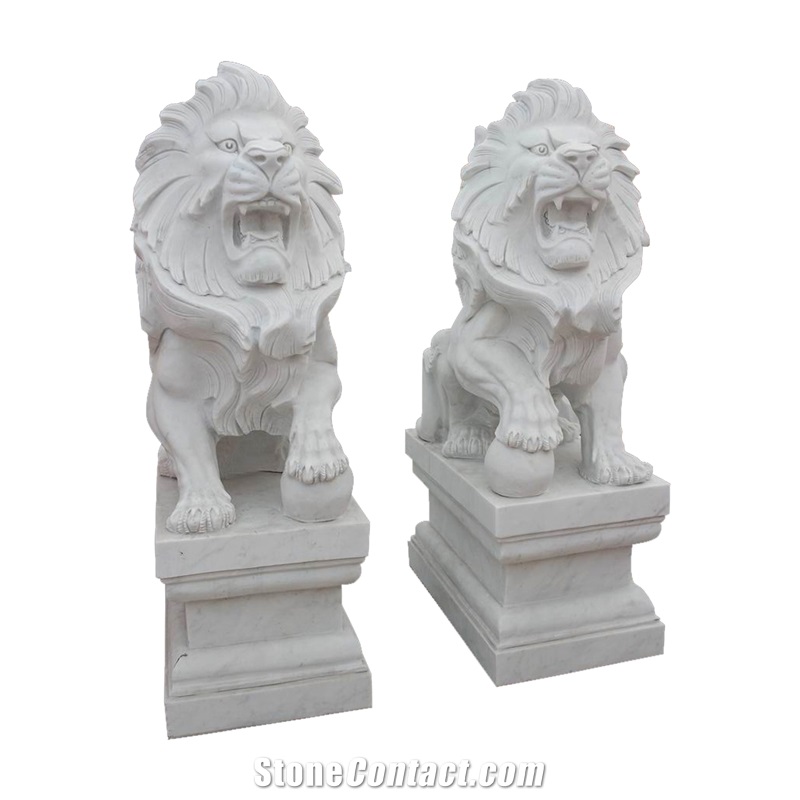 Customized Size Nature White Marble Lion For Sale Sculpture