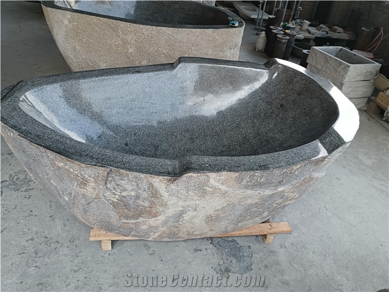 Freestanding Natural Solid Stone Soaking River Stone Bathtub