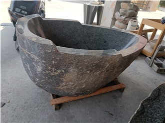 Freestanding Natural Solid Stone Soaking River Stone Bathtub
