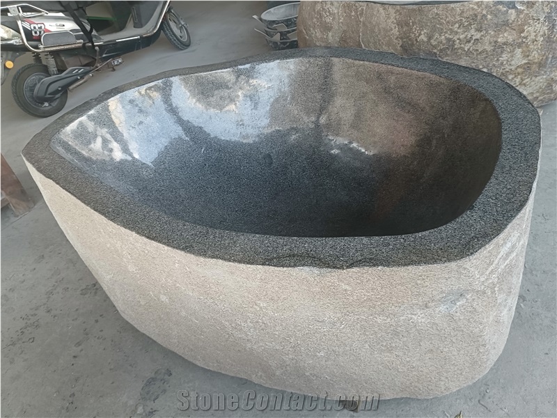 Freestanding Natural Solid Stone Soaking River Stone Bathtub