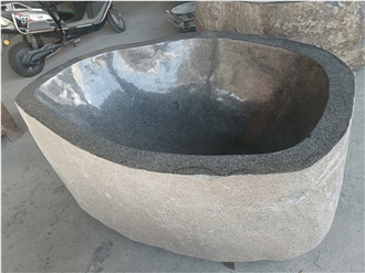 Freestanding Natural Solid Stone Soaking River Stone Bathtub