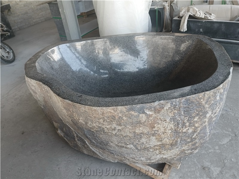 Freestanding Natural Solid Stone Soaking River Stone Bathtub
