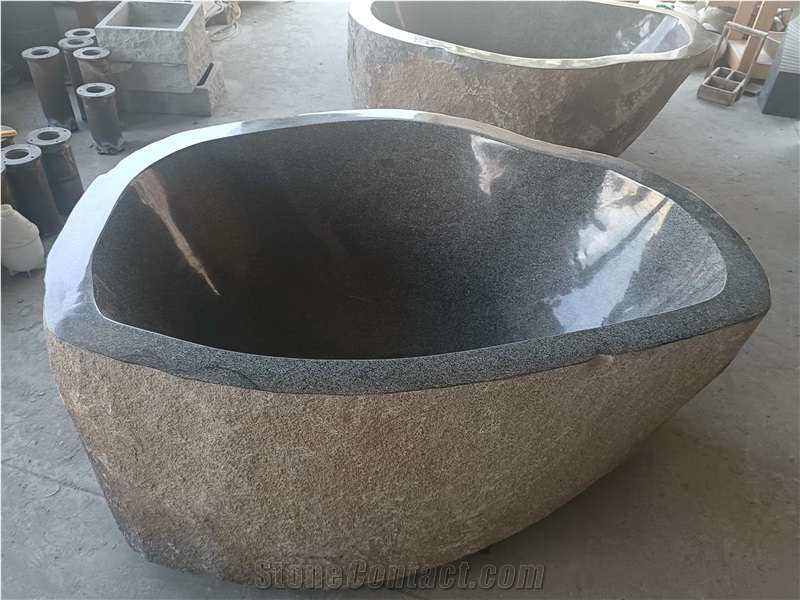 Freestanding Natural Solid Stone Soaking River Stone Bathtub