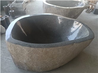Freestanding Natural Solid Stone Soaking River Stone Bathtub