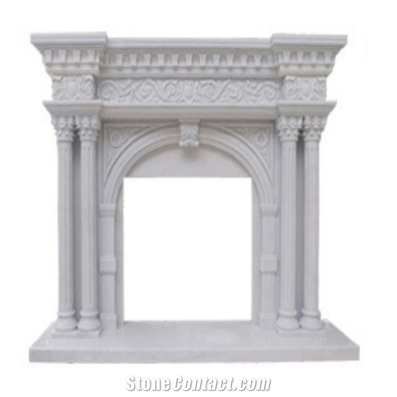 Hand Carved Decorative Natural White Marble Fireplace
