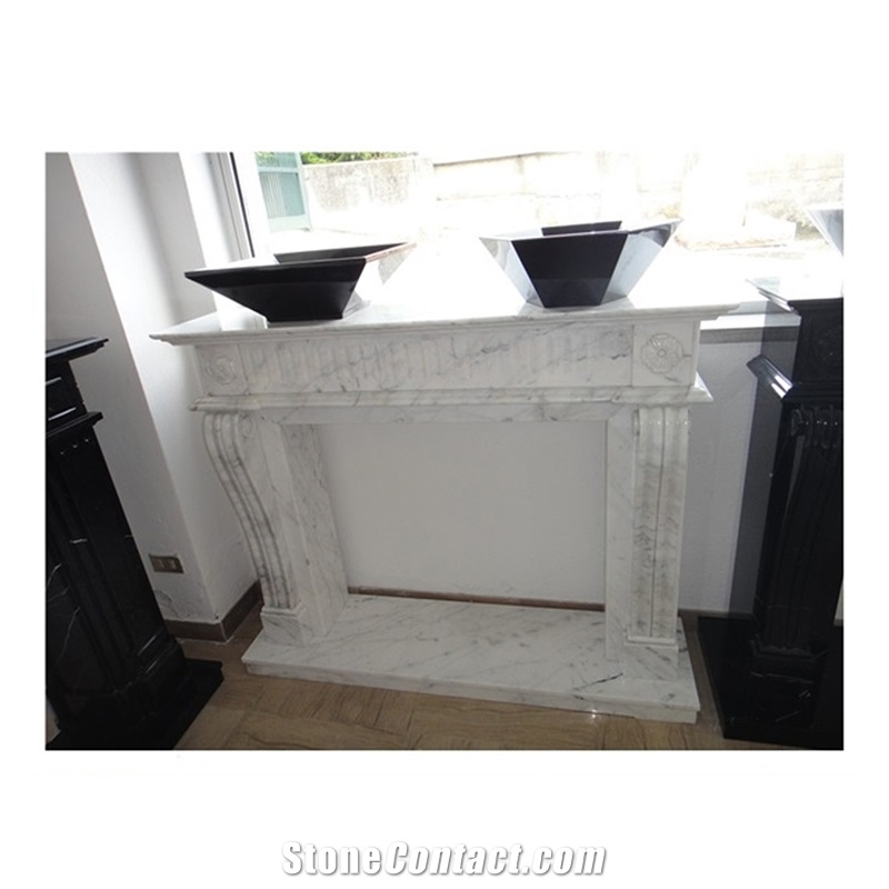 Hand Carved Decorative Natural White Marble Fireplace