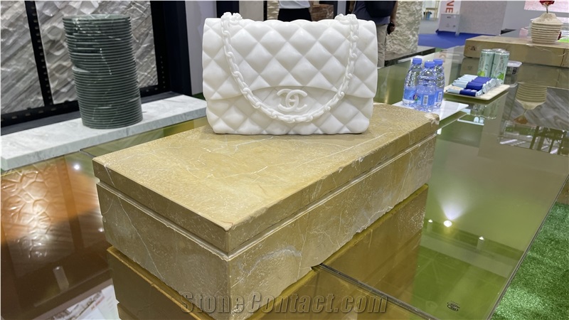 Hand Carved White Marble Bag Sculpture For Home Decoration