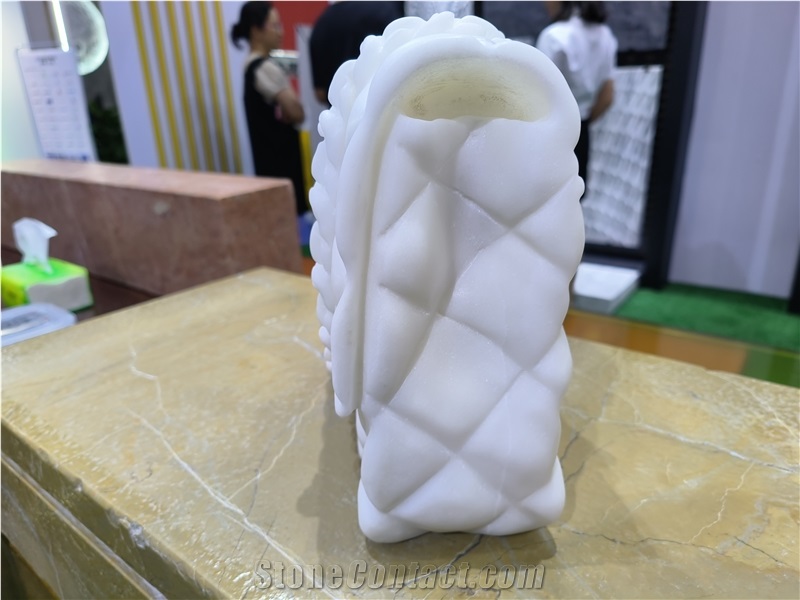 Hand Carved White Marble Bag Sculpture For Home Decoration