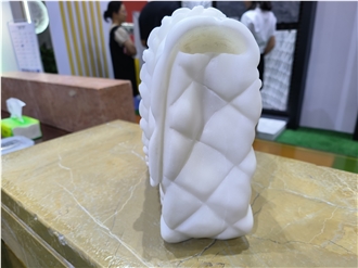Hand Carved White Marble Bag Sculpture For Home Decoration