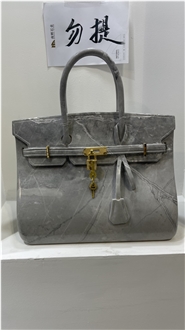 Hand Carved White Marble Bag Sculpture For Home Decoration