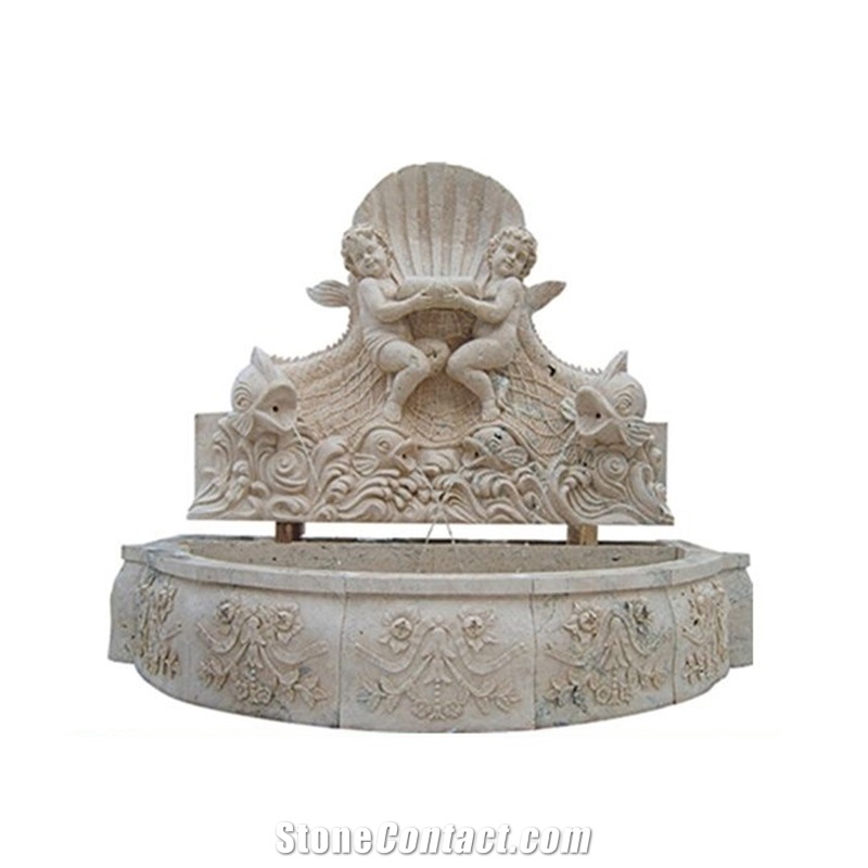 High Quality Hand Carving Beige Travertine Wall Fountain