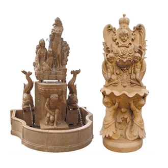 High Quality Hand Carving Beige Travertine Wall Fountain