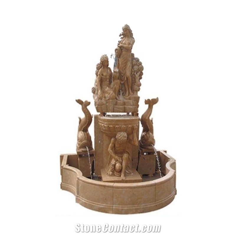 High Quality Hand Carving Beige Travertine Wall Fountain